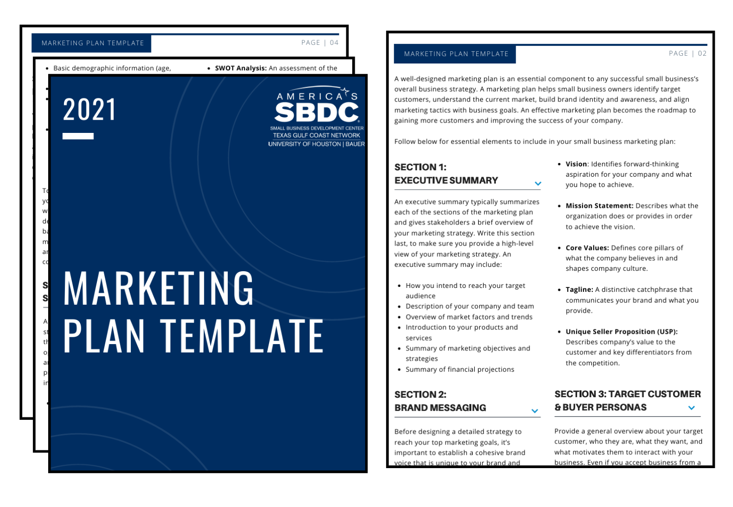 America's SBDC marketing plan template designed for small businesses with step-by-step guidance
